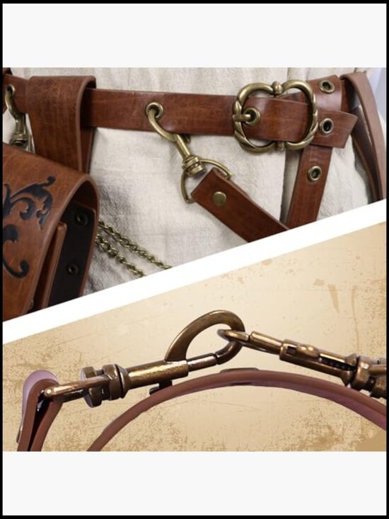Medieval Belt with Renaissance Bag & Detachable Chains, Faux Leather Waist Pouch main image 5